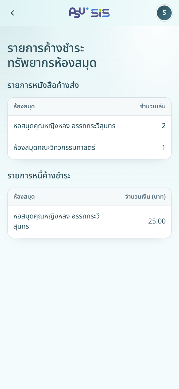 รายการค้างชำระทรัพยากรห้องสมุด